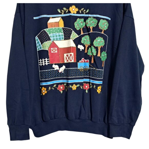 Vintage Act II Farm Scene Sweatshirt XL Navy Blue 100% Acrylic Made In USA - Picture 8 of 12